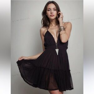 BellanBlue Black Halter Ruffle Mesh Mini Dress